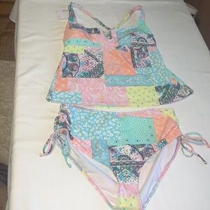 Salt Cove Juniors V Wire Tankini Top & Side-Shirred High-Waist Bikini Bottoms XL